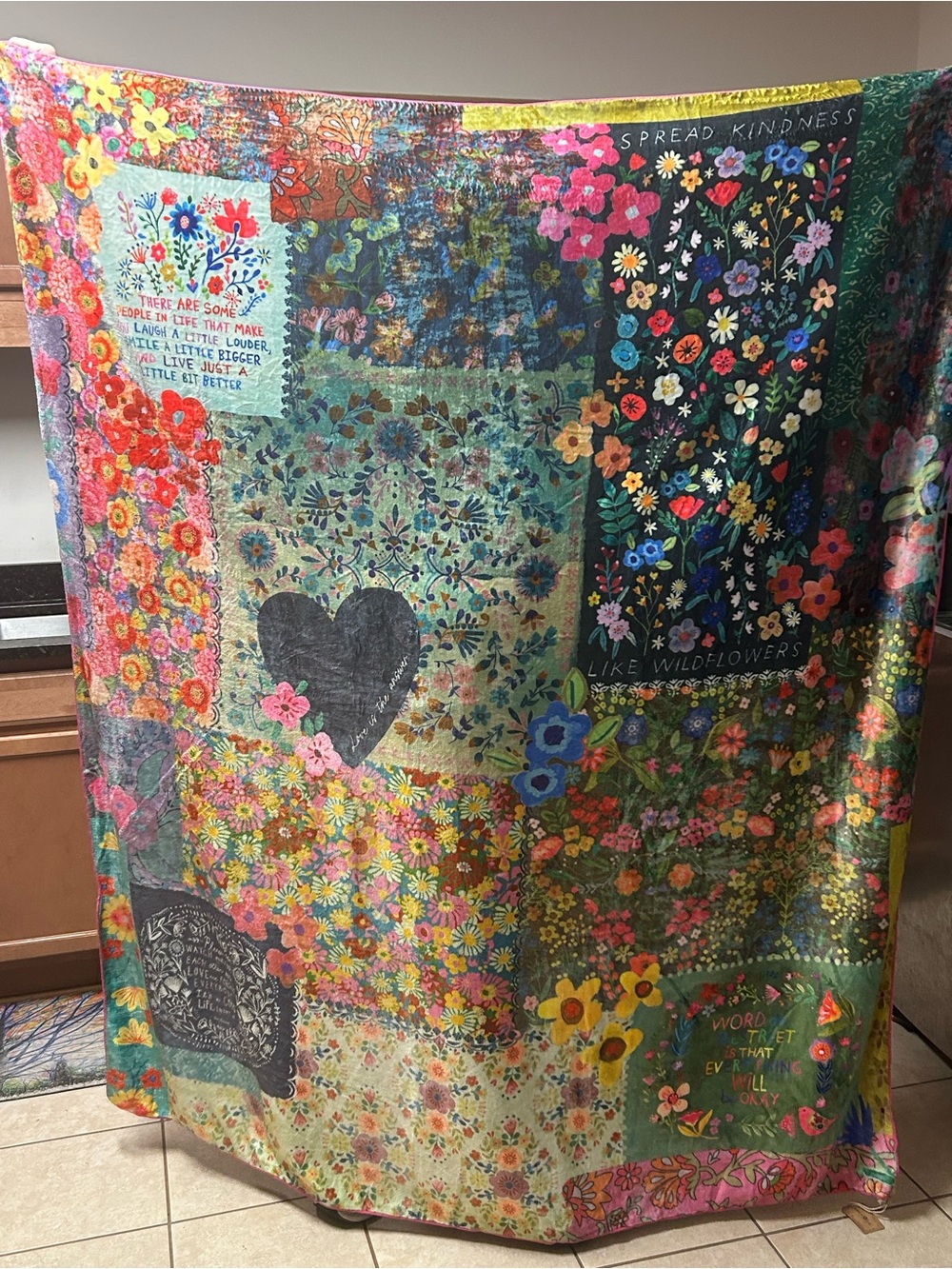 NATURAL LIFE XL Multicolor Floral Patchwork Throw with Heart Motifs
